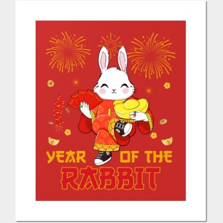 2023 Dabbing Rabbit Chinese New Year Fireworks New Year Eve Posters and Art